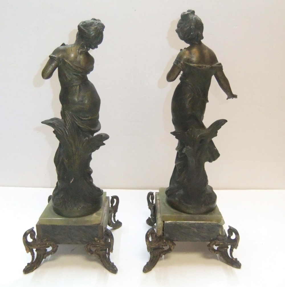 Antique pair of female nymphs on onyx stands after Moreau (a/f) Both at 39 cm high - Image 2 of 2