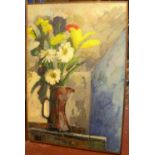 Large Susan Brech oil on board, "Vase of flowers", 95 x 66 cm