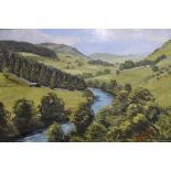 Sheila Hersey (1943-2013) oil on board, "View at Drebley, Wharrdale", signed, framed, The painting