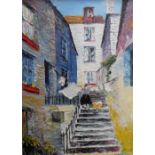 G Horne impasto impressionist oil on board, "Cornish cottages", signed, framed surround, The oil