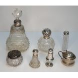 Various items of English silver to include silver toped scent bottles, jars, etc (7) some slightly
