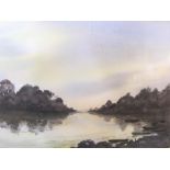 M Howarth 1970s watercolour, tranquil lake scene, faintly signed, mounted, framed and glazed. The