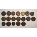 Collection of 18th & 19thC F & VF quality copper coins from France, Italy, Jersey, Argentina etc (