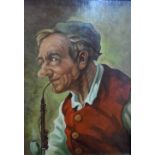E FREITAG, mid 20thC German school oil on wood panel, "Man smoking a pipe" in pleasing early wide