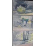 3 Geneviève Zondervan (French 1922-2013) watercolours "Garden scenes", unsigned, unframed, Both