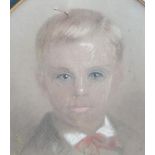 Indistinctly signed 1884 oval pastel portrait of young boy in original gilt frame, The portrait