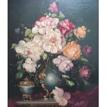 Jehan Savigny oil on canvas, "Vase of flowers in classical style", signed and framed, The oil