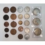 Collection of foreign & UK coins to include 3 VF Italian 19thC examples (22)