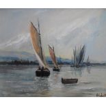 H Roberts impressionist oil on canvas, "Fishing boats leaving port", signed, framed, The oil