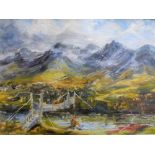 Unsigned, oil on board, Mountainous landscape, framed, The oil measures 29 x 39 cm