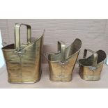 Set of 3, reproduction brass coal buckets