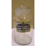 Early 20thC over-sized shop sweet jar for Southwells Pure Sweets, 30 cm high