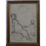GENEVIEVE ZONDERVAN (1922-2013) oil on board, "Mother & daughter in interior", unsigned, framed, The