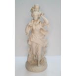 Fine Parianware figure of a lady carrying a young boy, 43 cm tall
