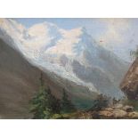 Unsigned, late 19thC oil on canvas, "Traveller on Alpine path" in original frame, The oil measures