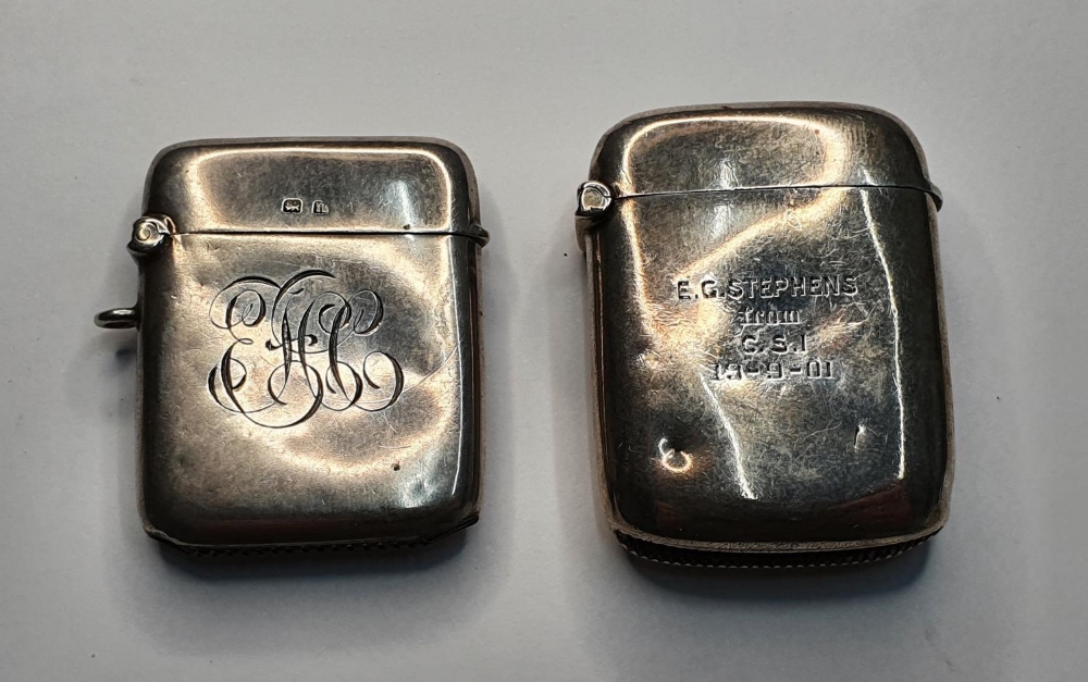 2 Edwardian engraved silver vesta cases (2), both Birmingham, one 1901 the other 1912, combined