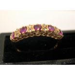 9ct yellow gold, half eternity ring with diamond & ruby ring Approx 1.5 grams gross size N