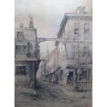 Henry Blunt 1838 pencil & wash over print "Double Butcher Row, Shrewsbury", framed, The picture