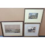 2 19thC watercolours & 1 unsigned 19thC oil of a cottage", framed (3)
