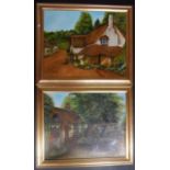 B Rand, pair of 20thC oils on canvas, English country cottage scenes, both signed, both in