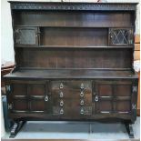 Large, early/mid 20thC, 2-part dark wood kitchen farmhouse dresser in traditional style, 172 x 48