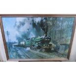Terance Cuneo 1969 print "The Cathedrals Express locamotive", framed and glazed, 52 x 78 cm