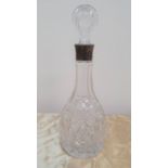 Fine Edwardian decanter with white metal (marks very rubbed) collar