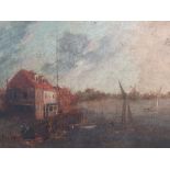 18thC Dutch unsigned, oil on wood panel "Harbour scene", modern, thin wood frame, 18 x 24 cm Been