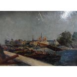 Indistinctly signed, early 20thC French impressionist oil on card, "Paris, looking up from the