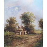 Victorian oil on board, pastoral landscape, initialled J.P., framed, The painting measures 29 x 23