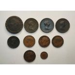 18th & 19thC British copper coins including Cartwheel penny, 4 young head V 1d, 1806 1d & 1/2d &