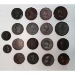 18 British copper coins, 2 Queen Anne the others Georgian, 1d, 1/d farthings etc (18)