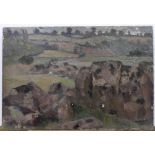 Unsigned, early/mid 20C French oil on canvas, "Rock formations", unsigned, unframed, The oil