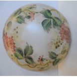 Edwardian circular milk glass shade with hand-painted floral decoration complete with its 3 original