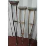 set of 3 early/mid 20thC wooden crutches