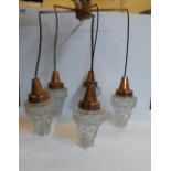 Fine 1960s 5 armed ceiling light with copper mounts & molded twist-in Art Nouveau glass shade