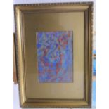 Indistinctly signed 20thC abstract oil in gilt frame, The oil measures 18 x 26 cm