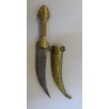 Early 20thC North African curved dagger with metal sheath, approx 23 cm in length
