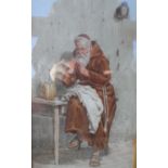Eduard Vitali (19thC Italian) "Monk resting" w/c, original frame, signed in original frame, The w/c