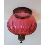 Victorian cranberry glass ceiling light fitting, approx 28 cm in diameter