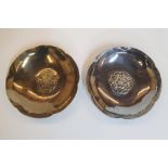 2 Keswick School of Industrial Art metal bowls, one silvered, the other gilded, both with a Rose