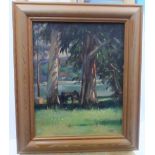 G Halstead c2000 oil "South African landscape with trees", initialled, wood framed, The oil measures