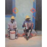 G Halstead 2002 oil "The street musicians, South Africa", initialled, wood framed, The oil