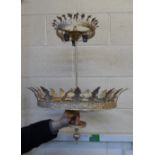 Large 2-tiered gold painted metal chandelier with large quantity of 2 differing sized glass