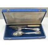 Antique French campaign solid silver cutlery set in original blue leather case stamped Argent