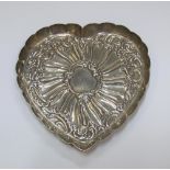 Antique British silver heart shaped dish 10 cm in length and 1 cm deep 45 grams