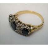 18ct yellow gold, sapphire & diamond ring Approx 4.1 grams gross, size N