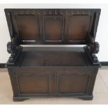 Dark, hardwood carved monks bench, 100 x 43 x 74 cm