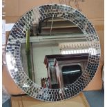 Large, modern circular mosaic edged mirror, 87 cm in diameter