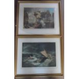 Pair of John Cother WEBB (1855-1927) coloured mezzotints, seascapes, both signed in pencil, both